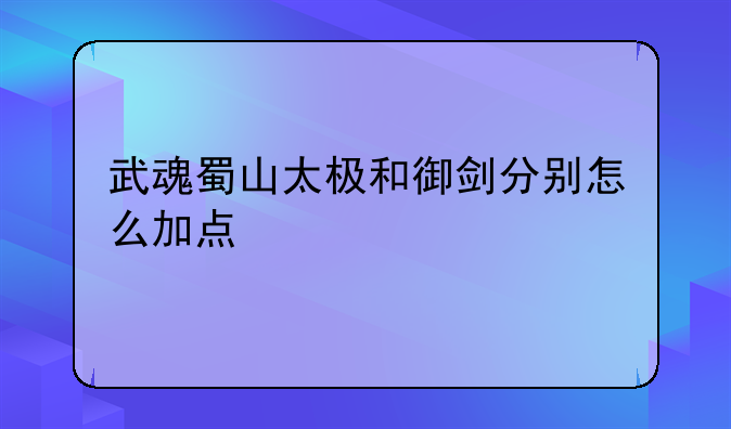武魂蜀山太极和御剑分别怎么加点