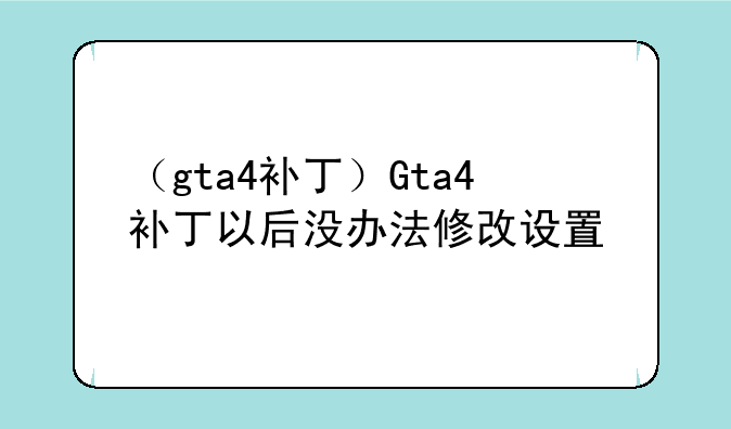 （gta4补丁）Gta4补丁以后没办法修改设置